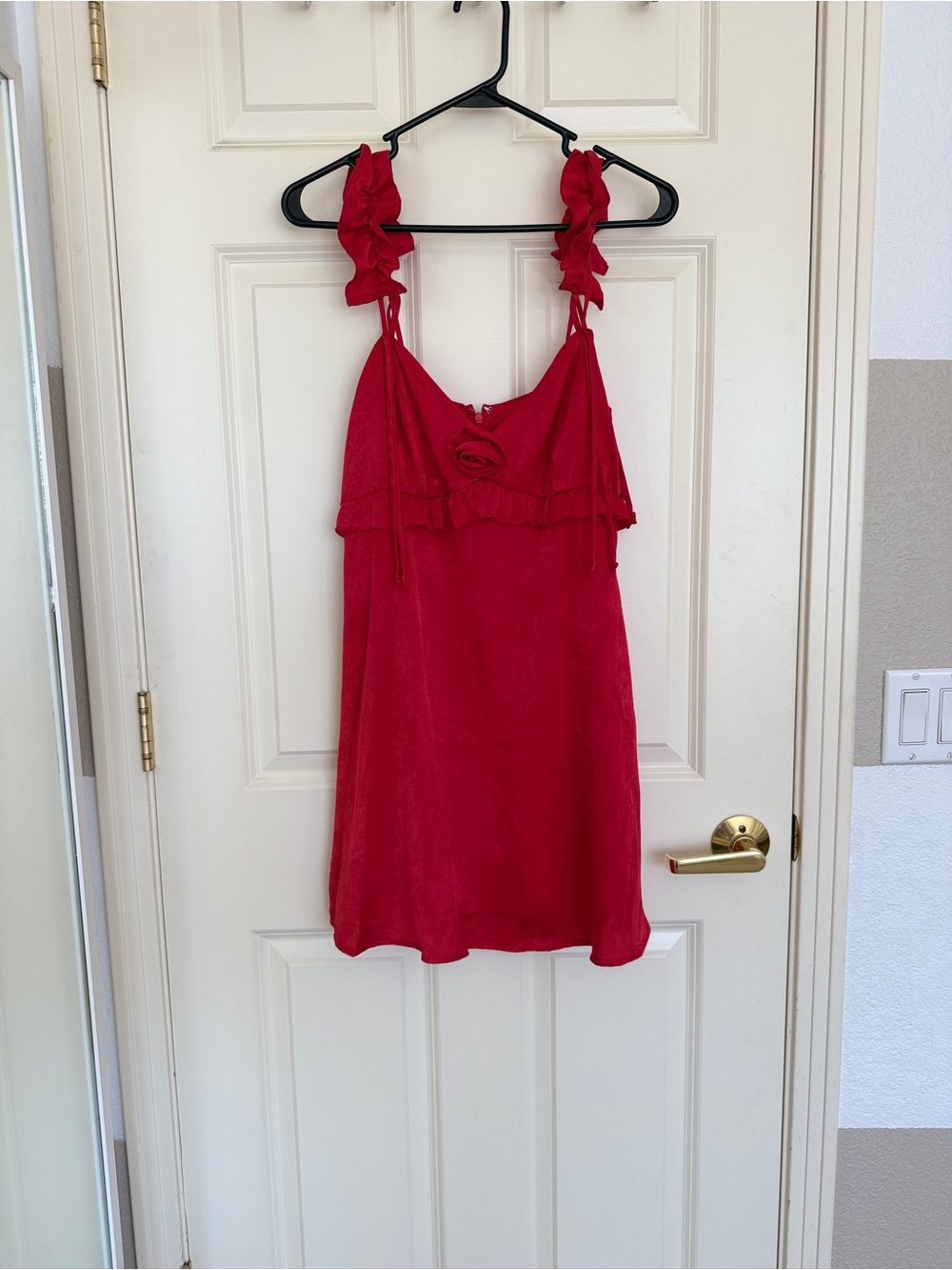 wild fable Red silk Ruffle Strap Mini Dress